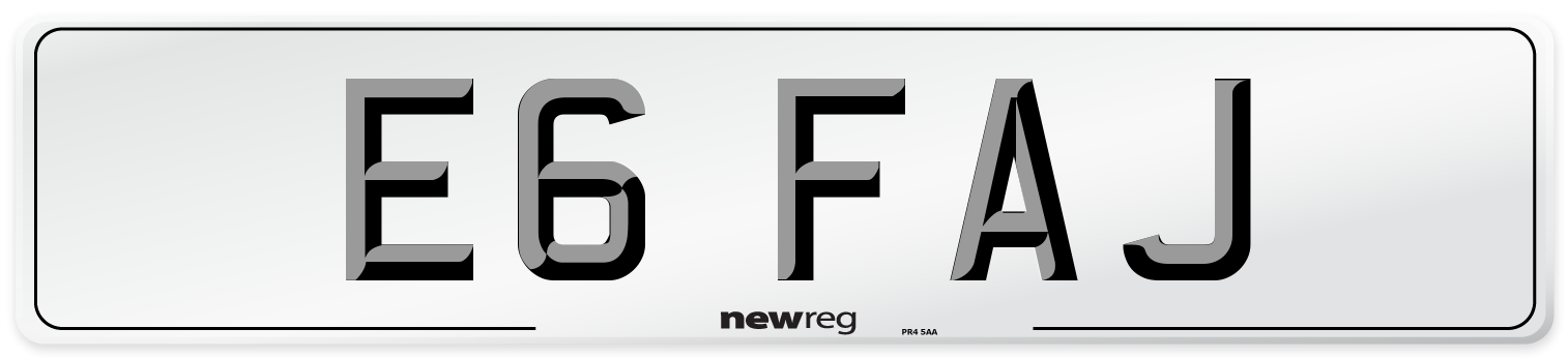 E6 FAJ Number Plate from New Reg